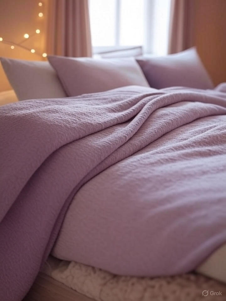 Neatly made cozy bed with soft pillows and throws to enhance bedroom comfort