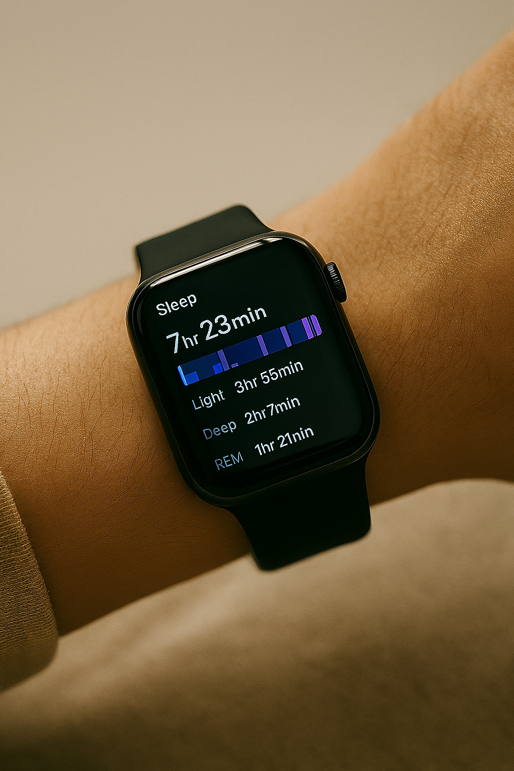 Smartwatch sleep tracker displaying sleep cycles.